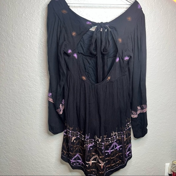 Free People Rhiannon Embroidered Babydoll Black Open Back Long Sleeve Dress - Picture 11 of 12